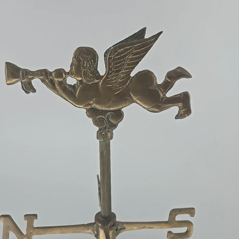 Vintage Brass Angel Gabriel‎ 16 Inch Desktop Weathervane Trumpeting Cherub Decor